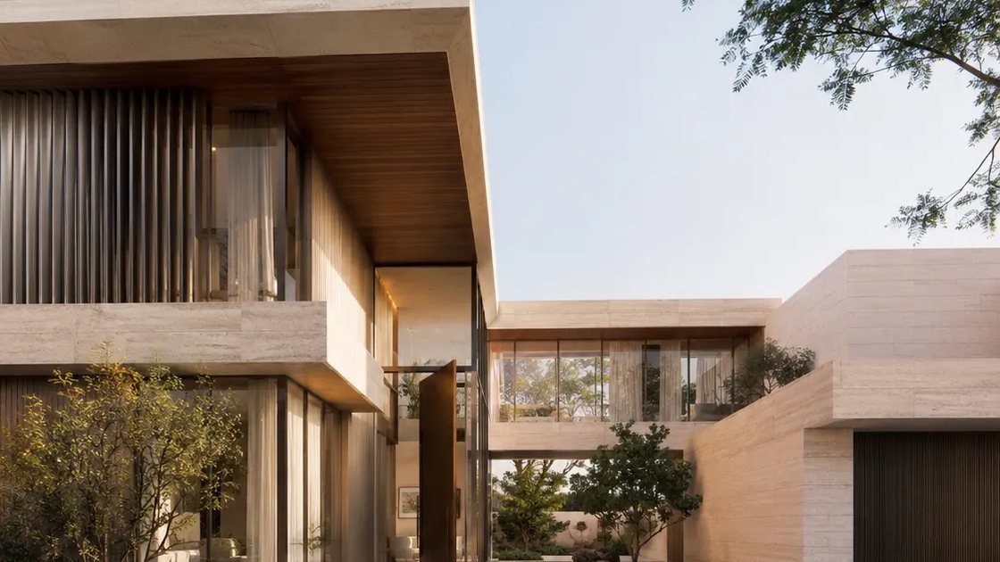 Contemporary limestone villa concept in a landscaped Dubai Hills setting