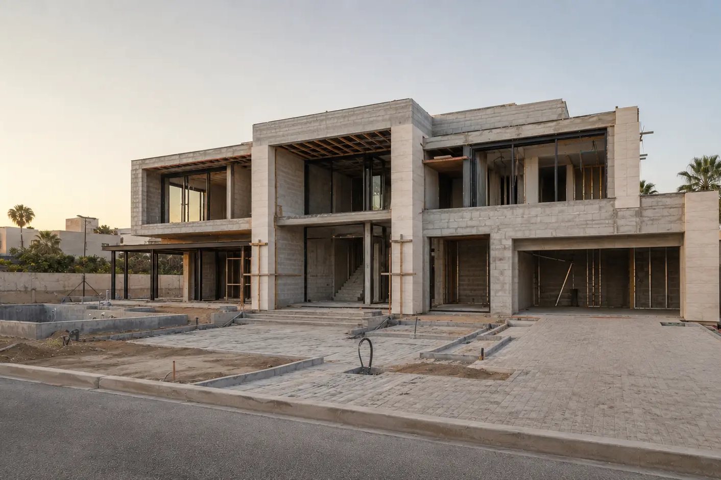Villa during glazing, MEP installation and facade works