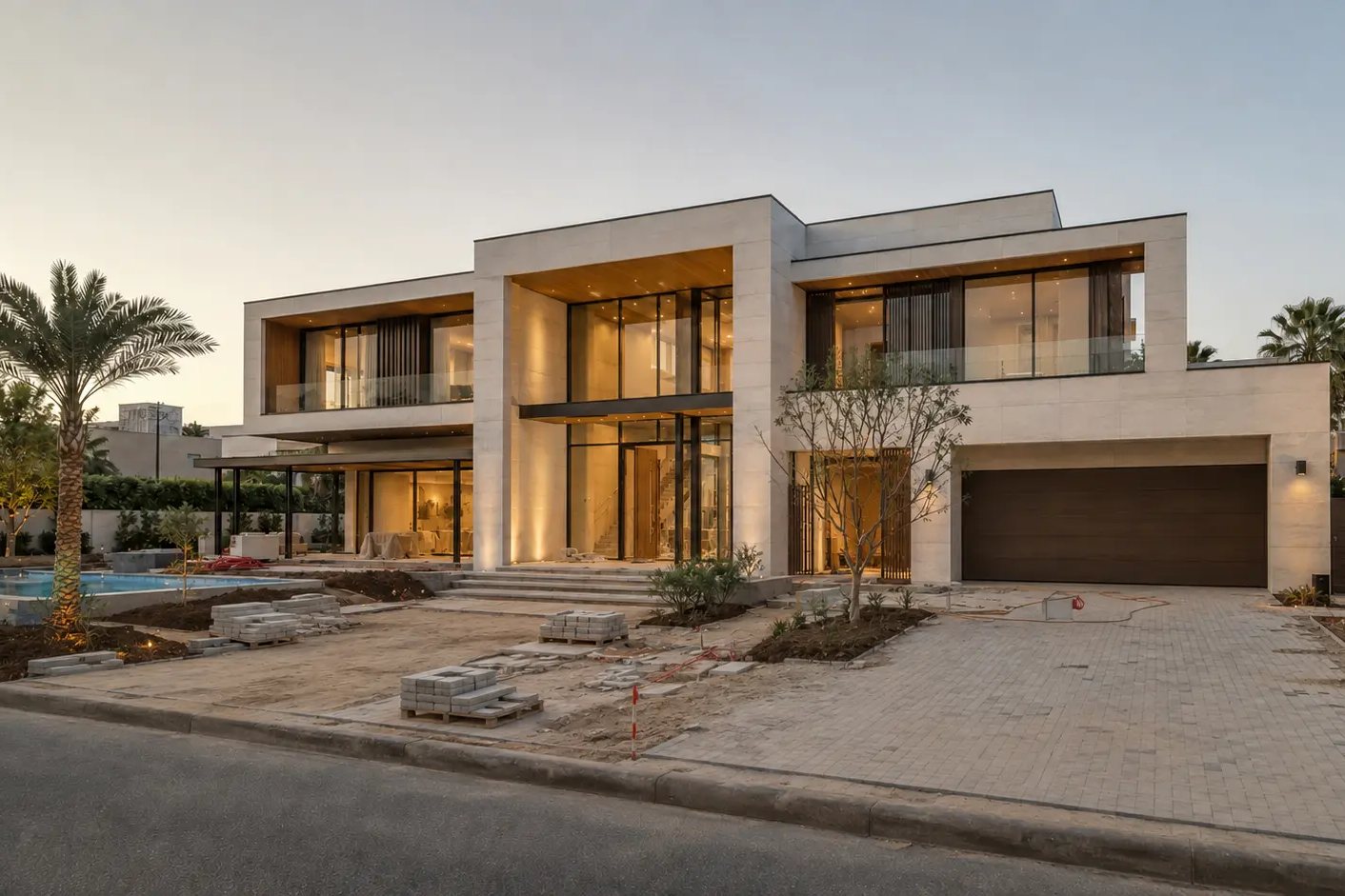 Villa during interior fit-out and external works before handover