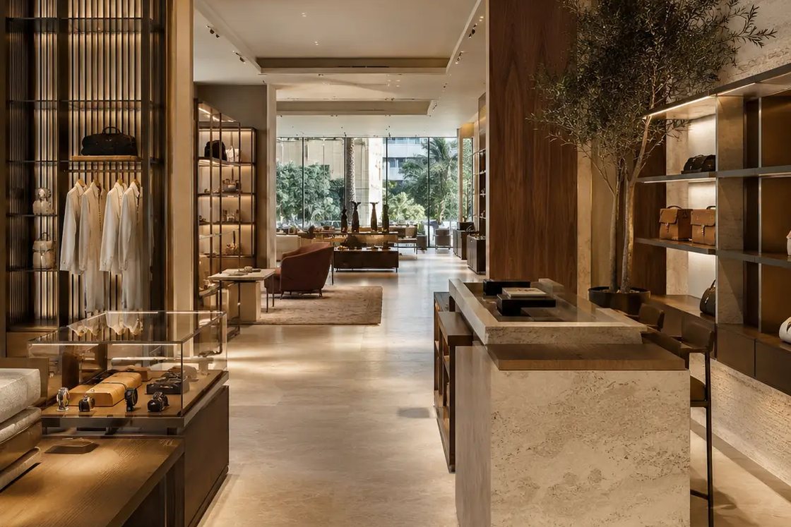 Premium retail interior with bespoke display joinery and integrated lighting