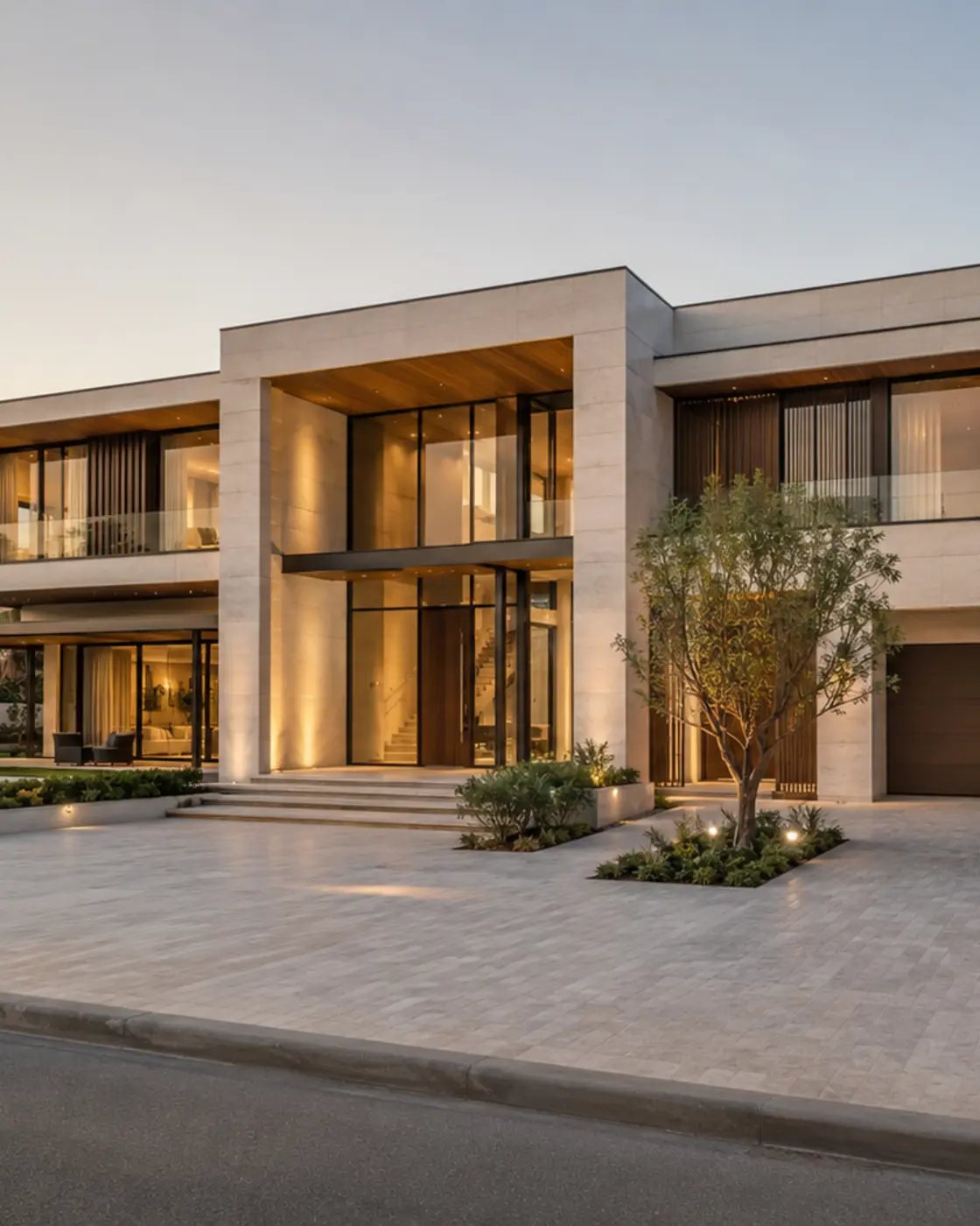 Contemporary luxury Dubai villa with natural stone, timber and landscaped grounds