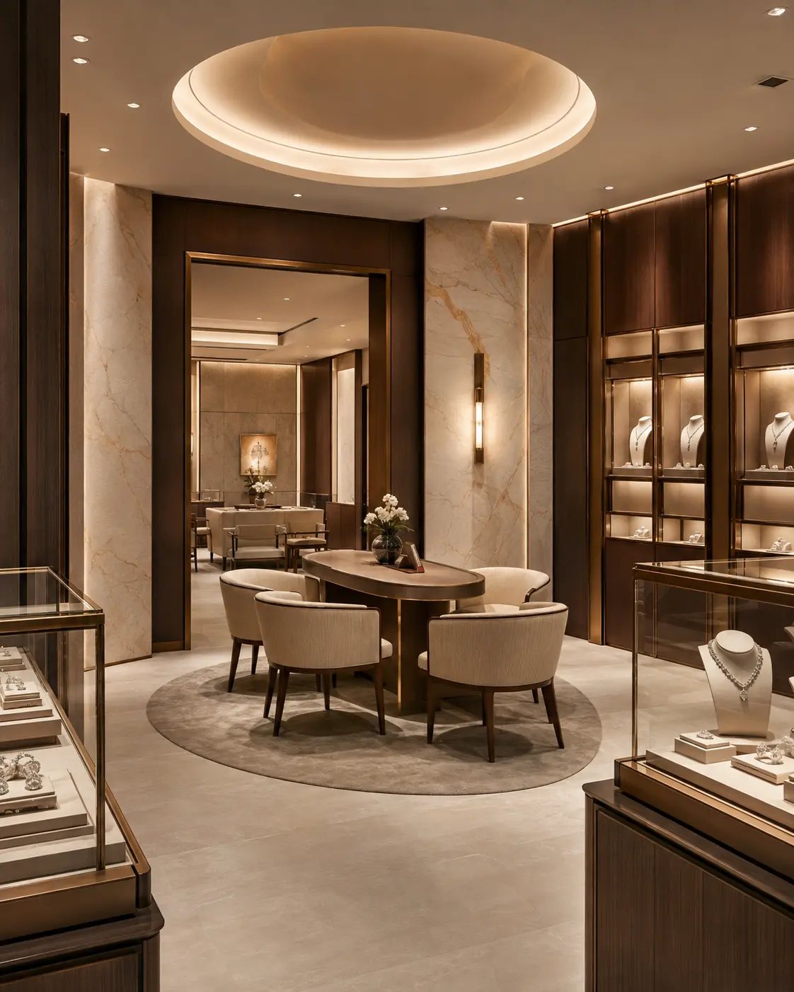 Luxury jewelry boutique interior visualization for AlFardan Jewelry at The Dubai Mall