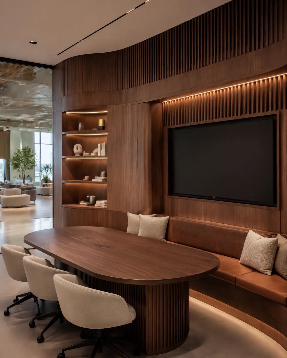Bespoke timber joinery interior visualization for Innovation Centre in Al Garhoud