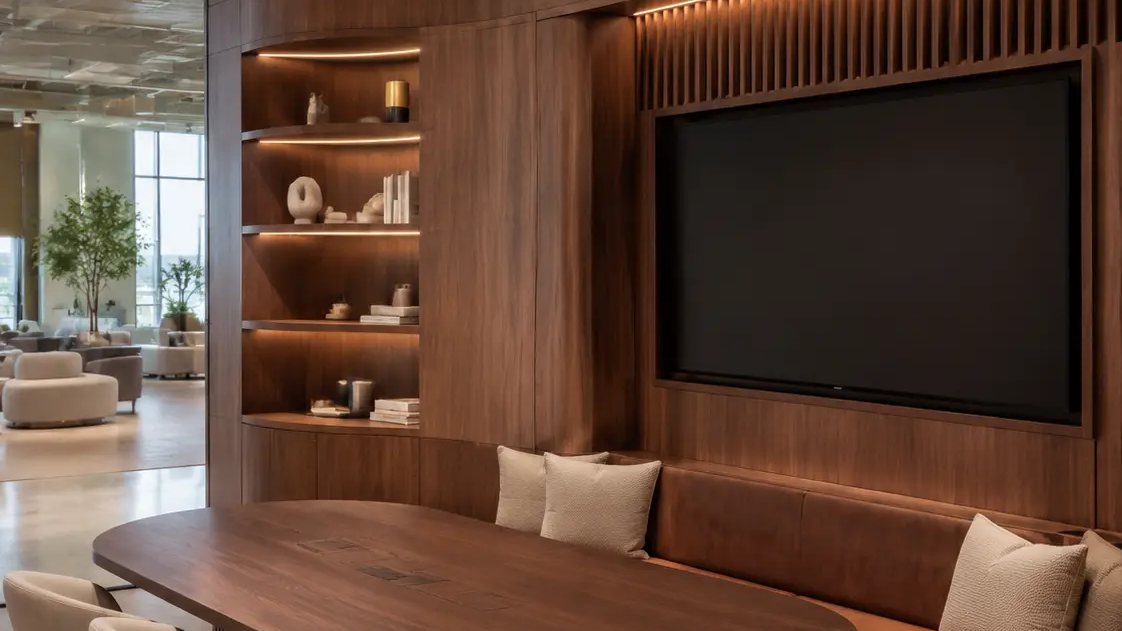 Bespoke timber joinery interior visualization for Innovation Centre in Al Garhoud