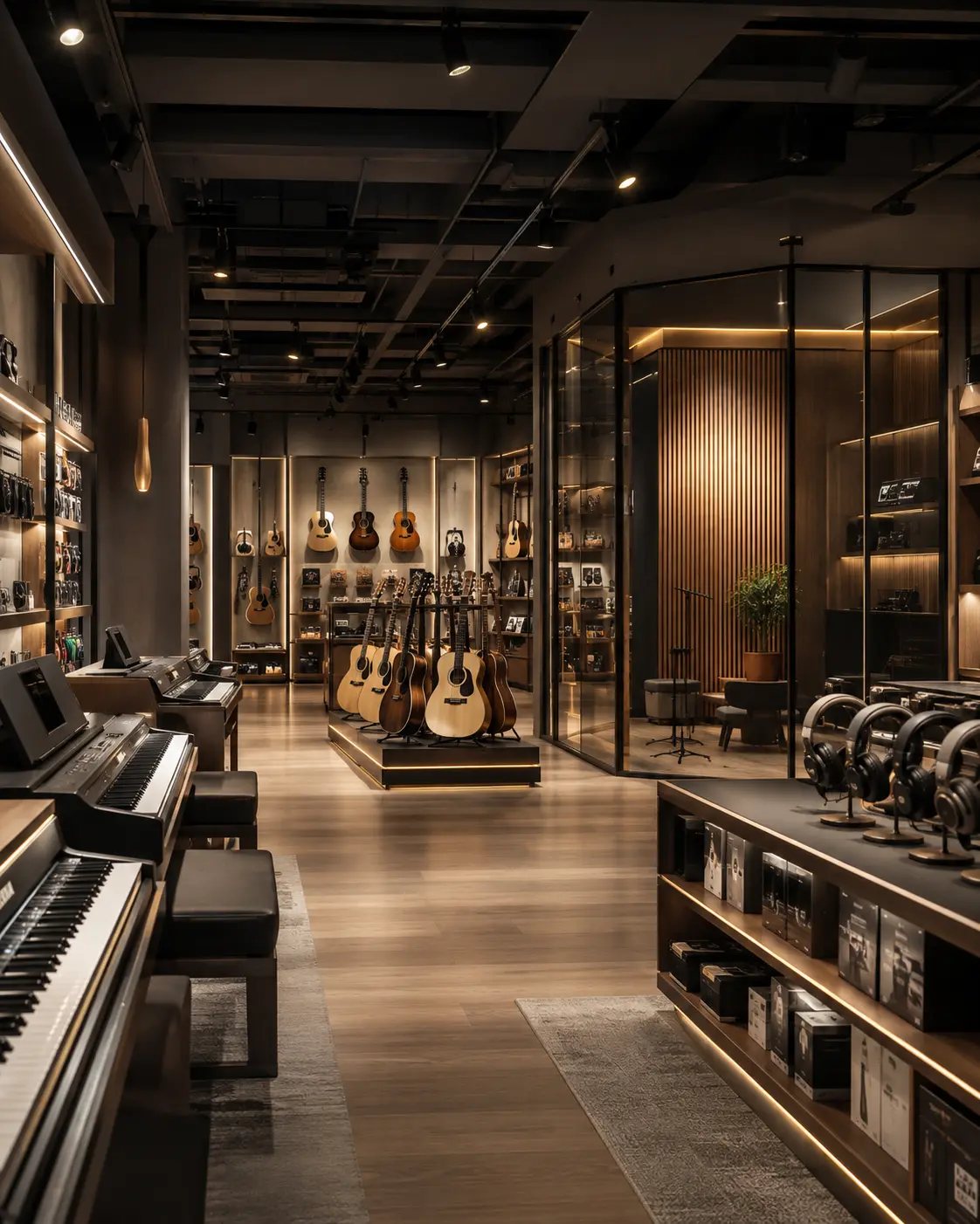 Premium musical instrument store interior visualization at Sharjah Mall