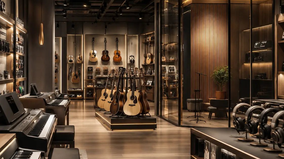 Premium musical instrument store interior visualization at Sharjah Mall