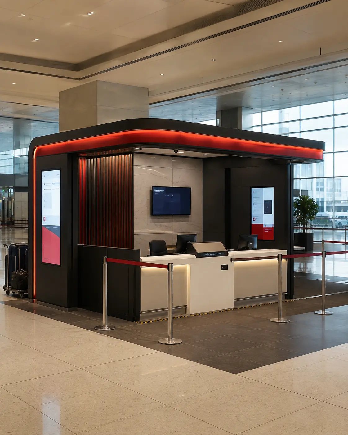 Airport taxi service kiosk design visualization at Dubai Airport Terminal 1