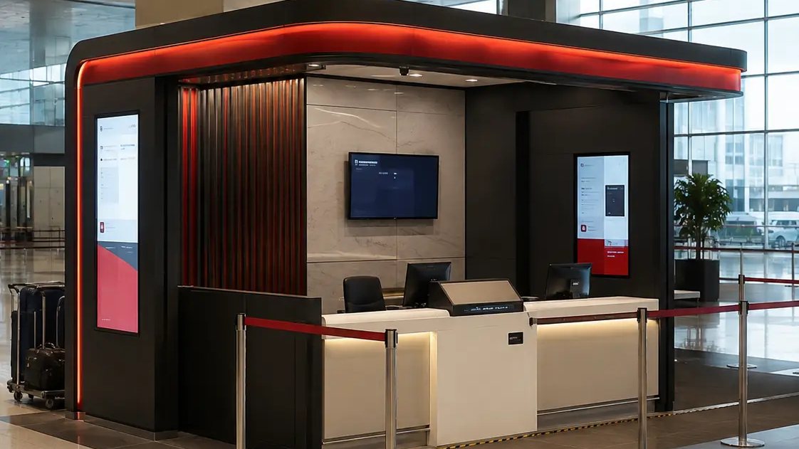 Airport taxi service kiosk design visualization at Dubai Airport Terminal 1