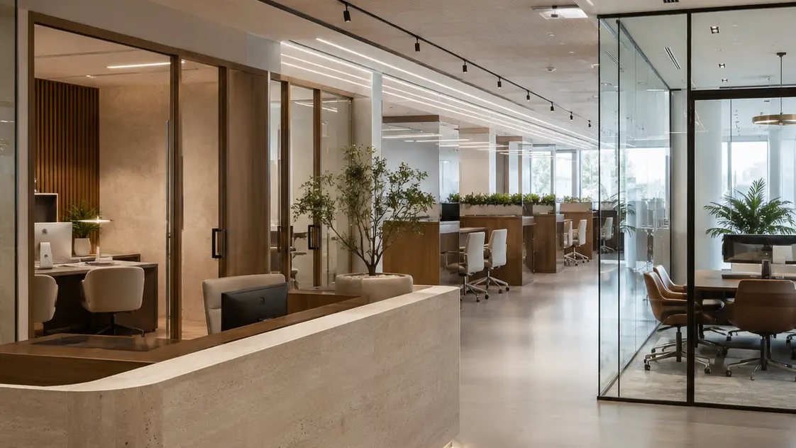 Contemporary public-service office interior visualization in Al Garhoud