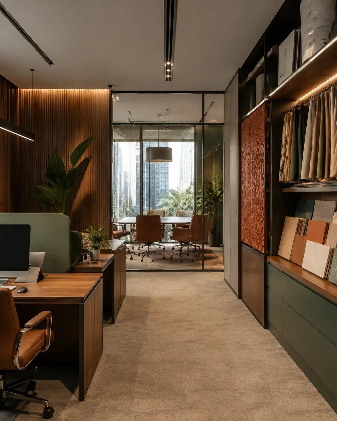 Warm contemporary office interior visualization for The Rio at Habtoor City