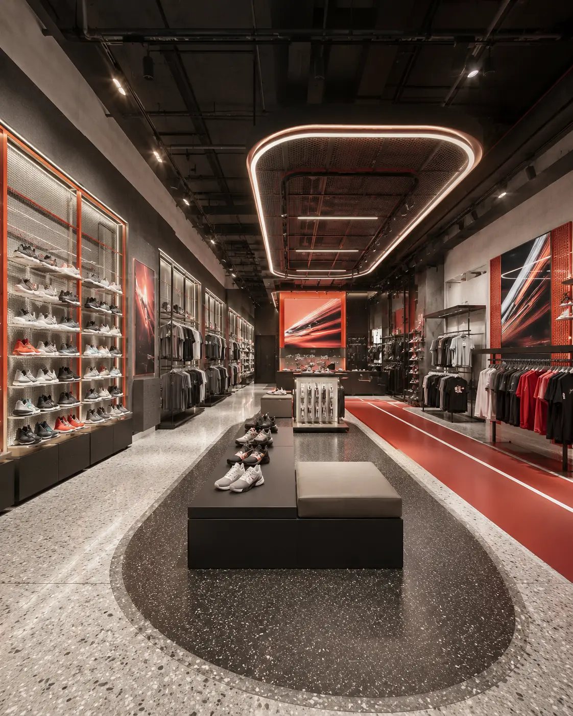 Energetic sportswear and footwear retail store visualization in International City