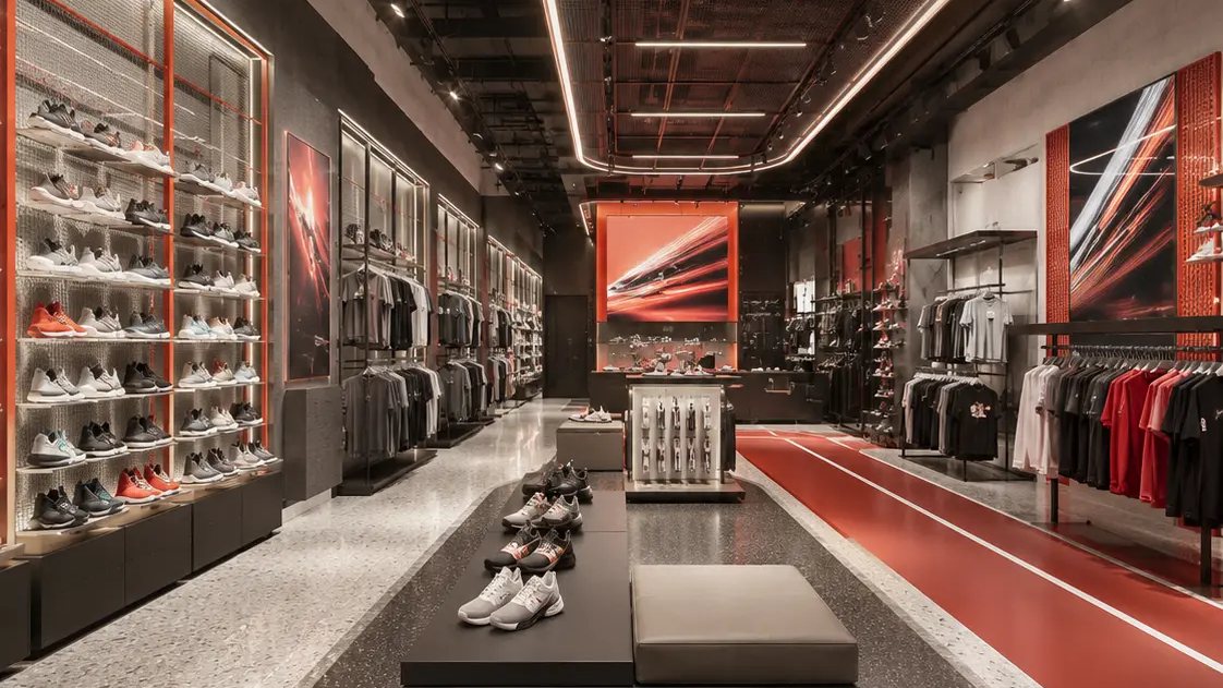 Energetic sportswear and footwear retail store visualization in International City