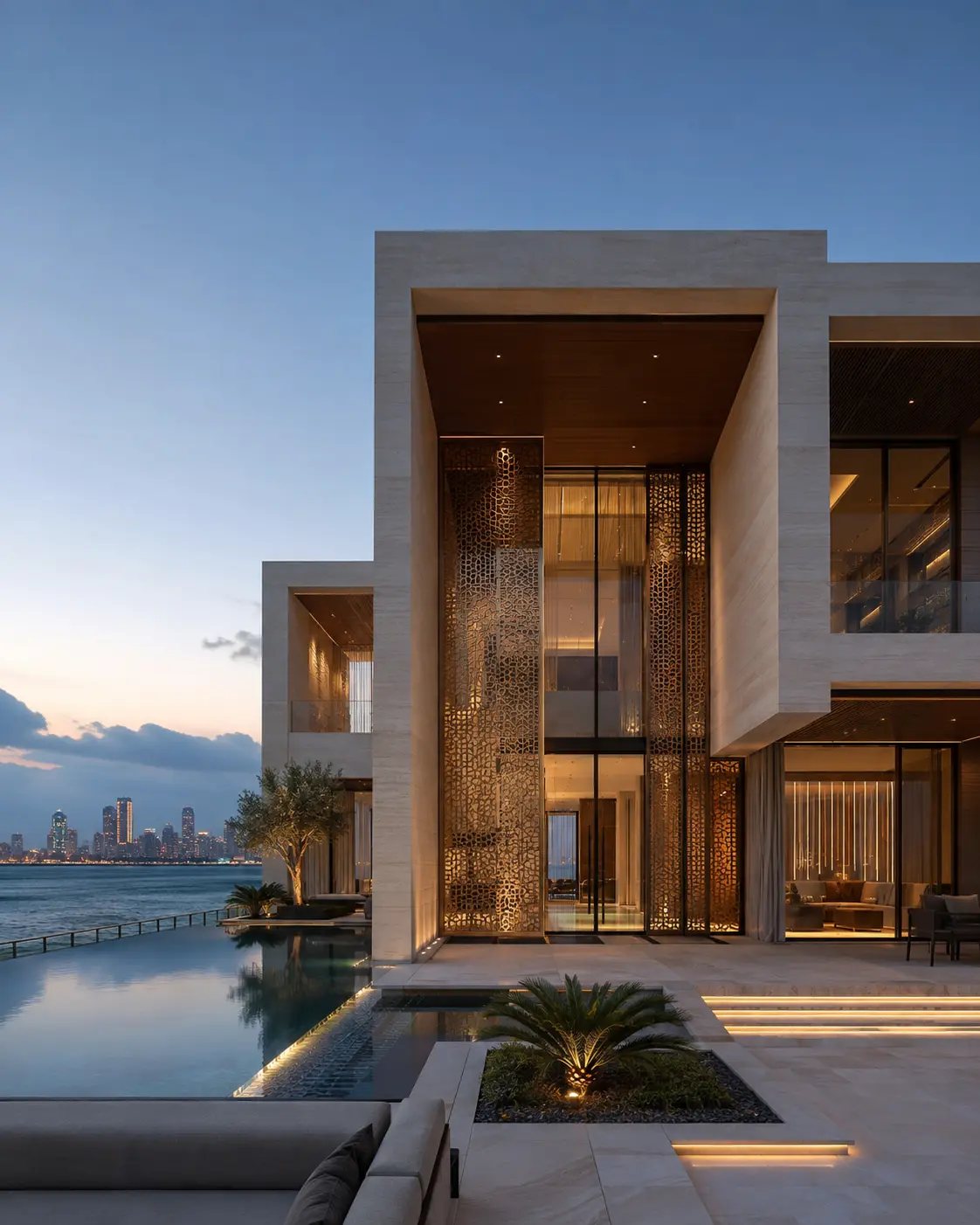 New-build contemporary waterfront villa visualization at Palm Jumeirah