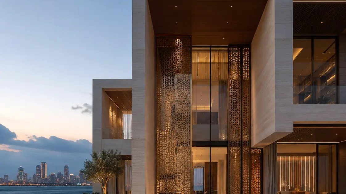 New-build contemporary waterfront villa visualization at Palm Jumeirah